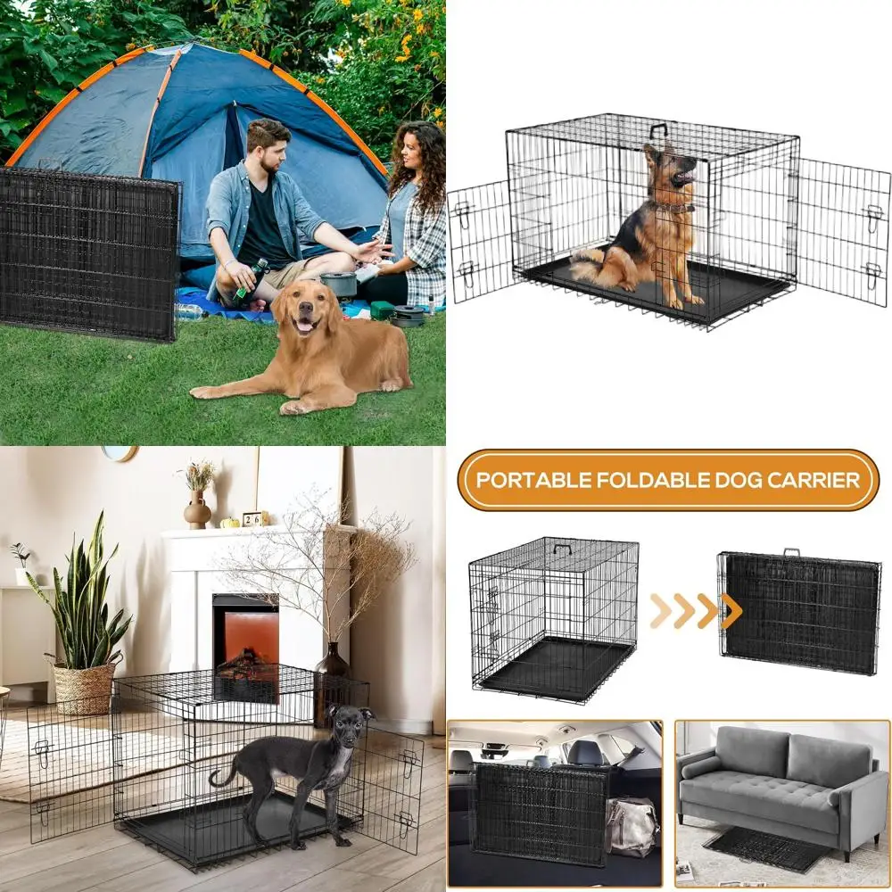 

Большой металлический вольер для собак 42 дюйма с перегородкой, двойной дверью и герметичным поддоном для использования в помещении или на улице