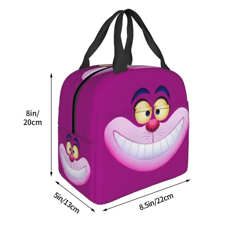 Smiling Cheshire Cat Insulated Lunch Bag Reusable Cooler Thermal Bento Box Women Children Food Container Tote Bags