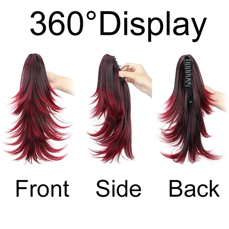 14 Polegada sintético curto encaracolado em camadas rabo de cavalo extensão do cabelo garra clipe no cabelo vermelho loiro preto peruca para mulher