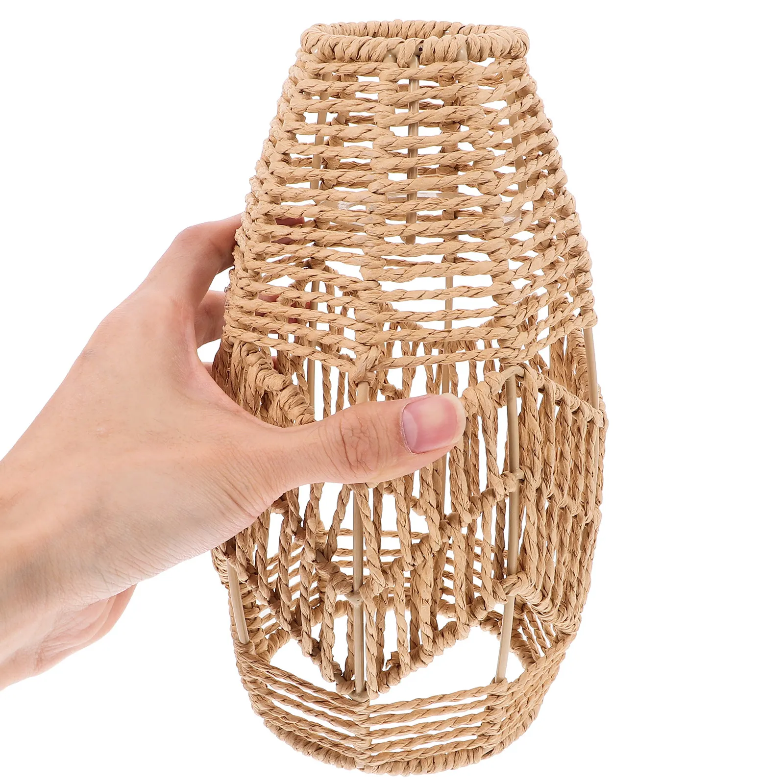 Handwoven Paper Rope Pendant Lamp Shade Creative Boho Replacement Wicker Light Cover for Living Room Dining Bedroom Ceiling Fan