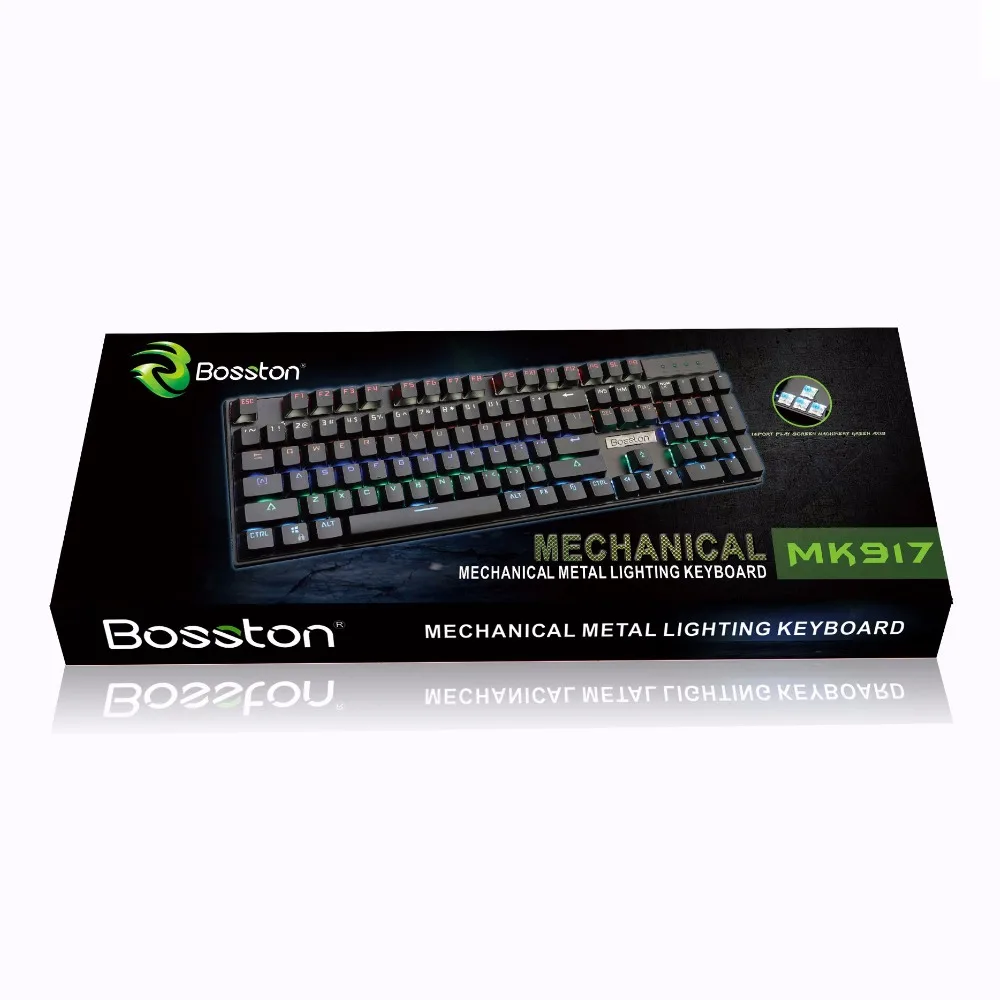 Bosston English Russian Gaming Mechanical Keyboard Anti-Ghosting Led Backlight Keyboards for PC Laptop 104 Keycaps Blue Switch