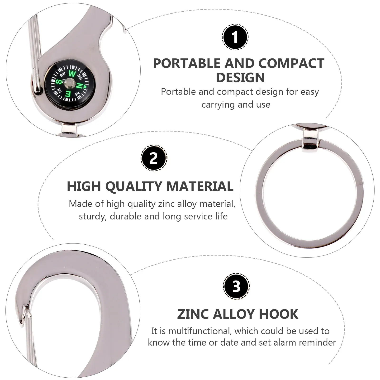 

Spring Multifunctional Keychain Camping Accessories Zinc Alloy Hiking Carabiner Compass