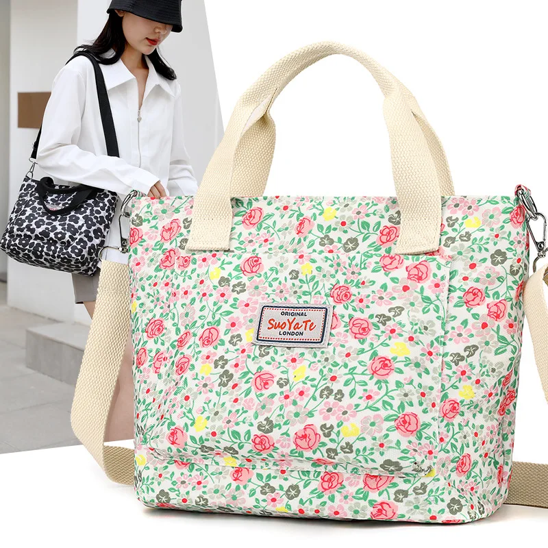 Fashion Floral Pattern Women Casual Tote Large Capacity Multi pockets Female Handbag High Quality Durable Nylon Shoulder Bag SAC