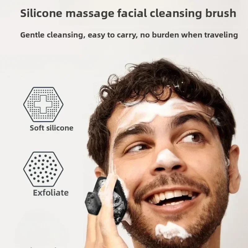Hexagonal Silicone Face Brush for Men Soft Bristle Beard Brush Deep Pore Cleansing Exfoliating Facial Scrubber Portable Skincare
