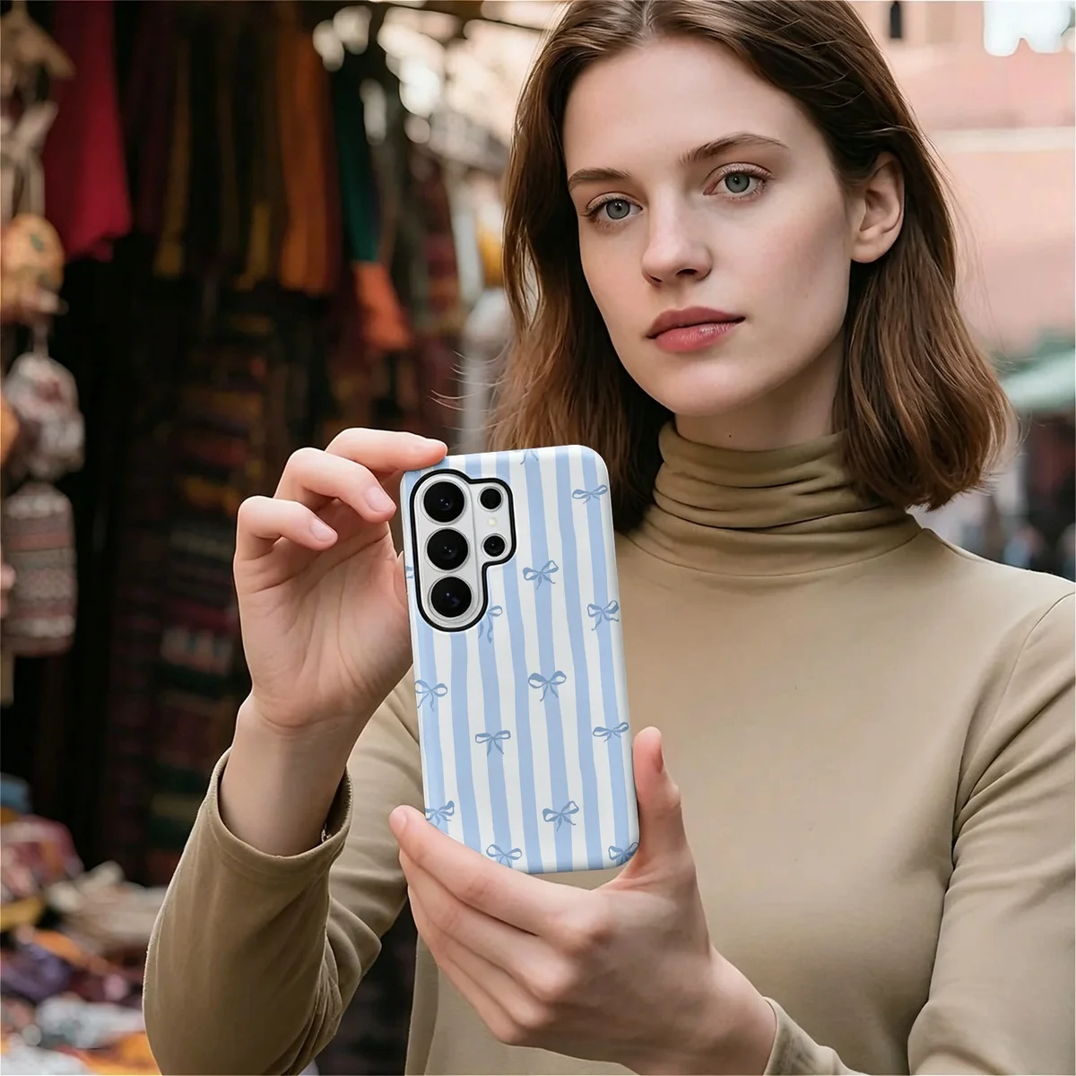Blue Bow Vertical Stripes 2-in-1 Dual-Layer Phone Case for Samsung Galaxy S26 S25 S24 Plus Ultra FE S20 FE A56 A17 A16 A15 - view 5