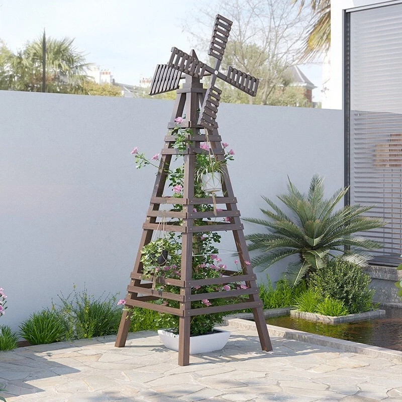 Soporte de uva de madera conservante para jardín al aire libre, molino de viento, soporte de flores para jardín al aire libre, soporte de vid trepadora de rosas para patio