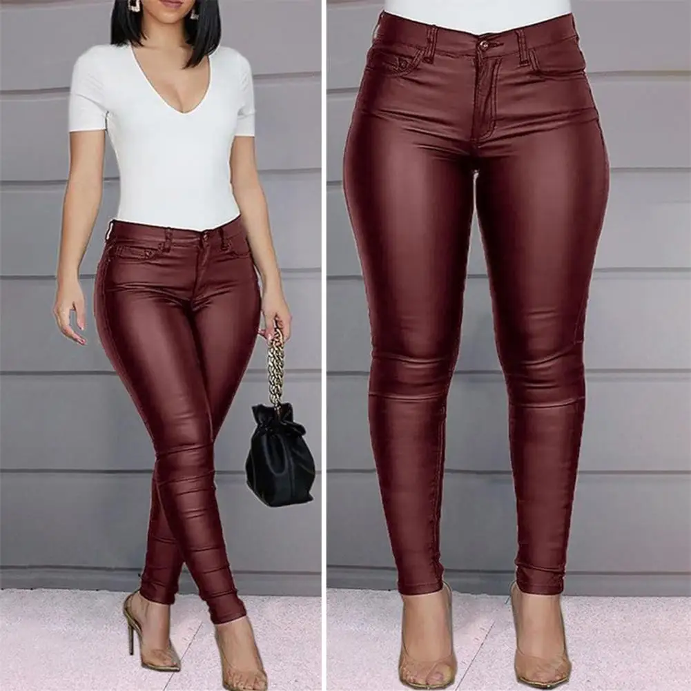 New Women PU Leather Pants Black Sexy Stretch Trousers Women High Waist Long Casual Pencil Pants Large Size M-3XL