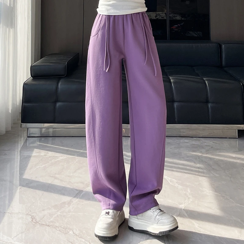 بنطال رياضي أرجواني ، سروال سكين منحني الموز ، نمط جديد ربيع 2025 للسيدات مقاس كبير سراويل تقليدية مقاس سمين مم M-5XL