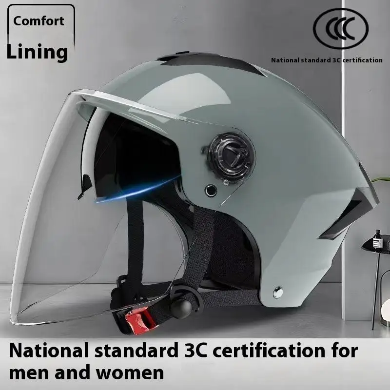 Casco con lente de conducción eléctrica para hombre y mujer, cascos de doble espejo para motocicleta, casco de seguridad ajustable con ventilación para las cuatro estaciones, 1 unidad