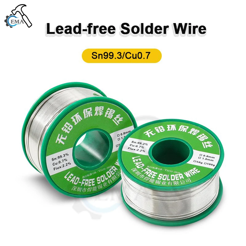 0.8mm Lead-free Solder Wire 3in1 Set 50g Rosin No-clean Environmentally Friendly Sn99.3Cu0.7 For Electric Welding Soldering Tin