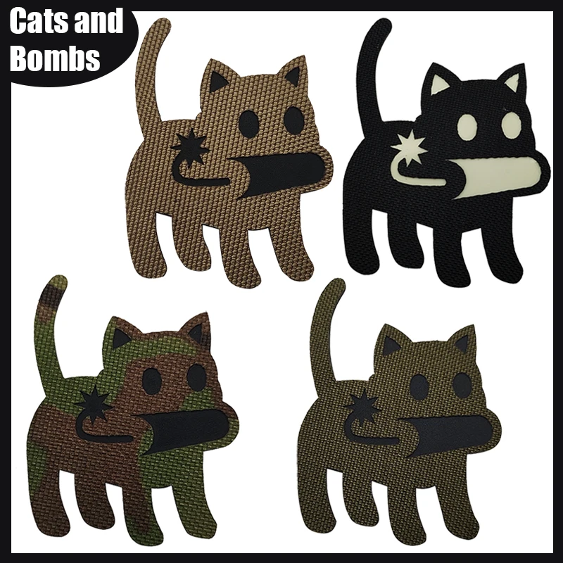 The Cat With the Bomb Reflective Patches Cute Cartoon Animals Tactical Patch Stickers On Clothing With Hook And Loop