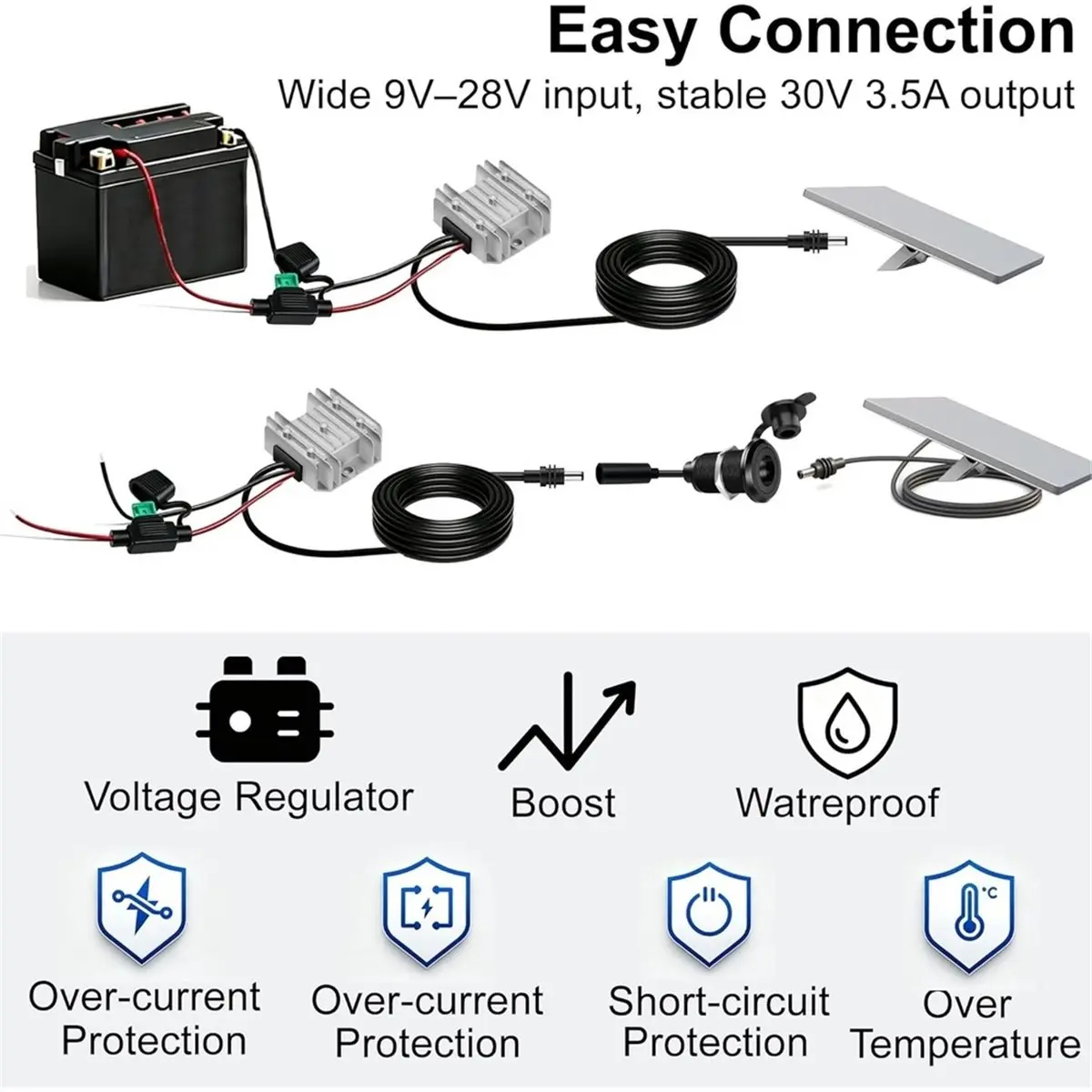 For Power Supply Cable 12V 24V to 30V 3.5A DC Step Up Converter,10FT 9V-28V Input IP68 Waterproof