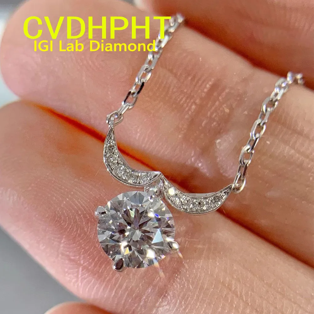 

3Ct выращенный в лаборатории бриллиант CVD HPHT 14-каратное белое золото круглое ожерелье с подвеской 18-дюймовое свадебное ожерелье для женщин ﻿ ﻿
