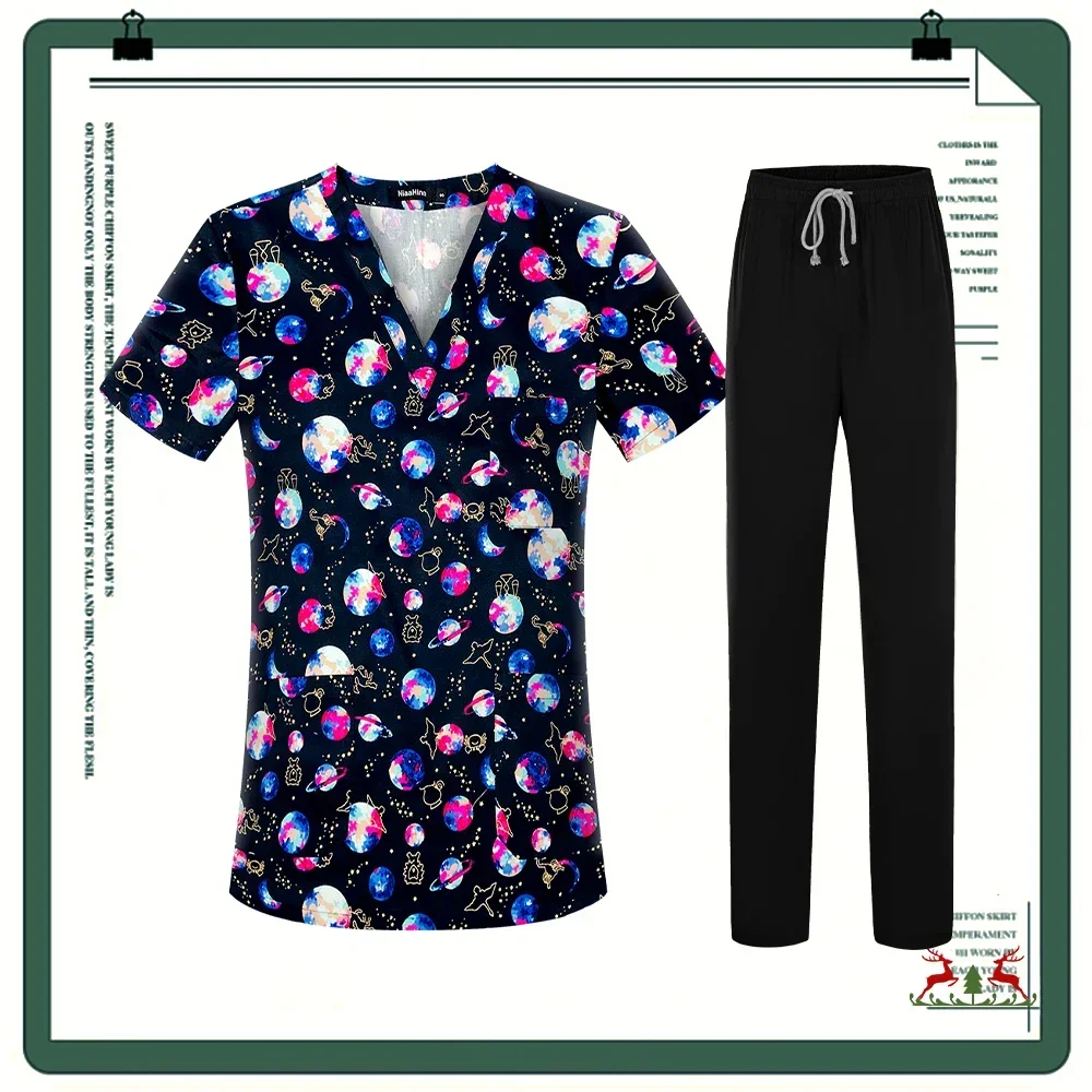 

High Cartoon Print Surgical Uniforms Phary Hospital Nurse Scrubs Tops Breathable Beauty Salon Dentistry Pet Doctor Work Pants