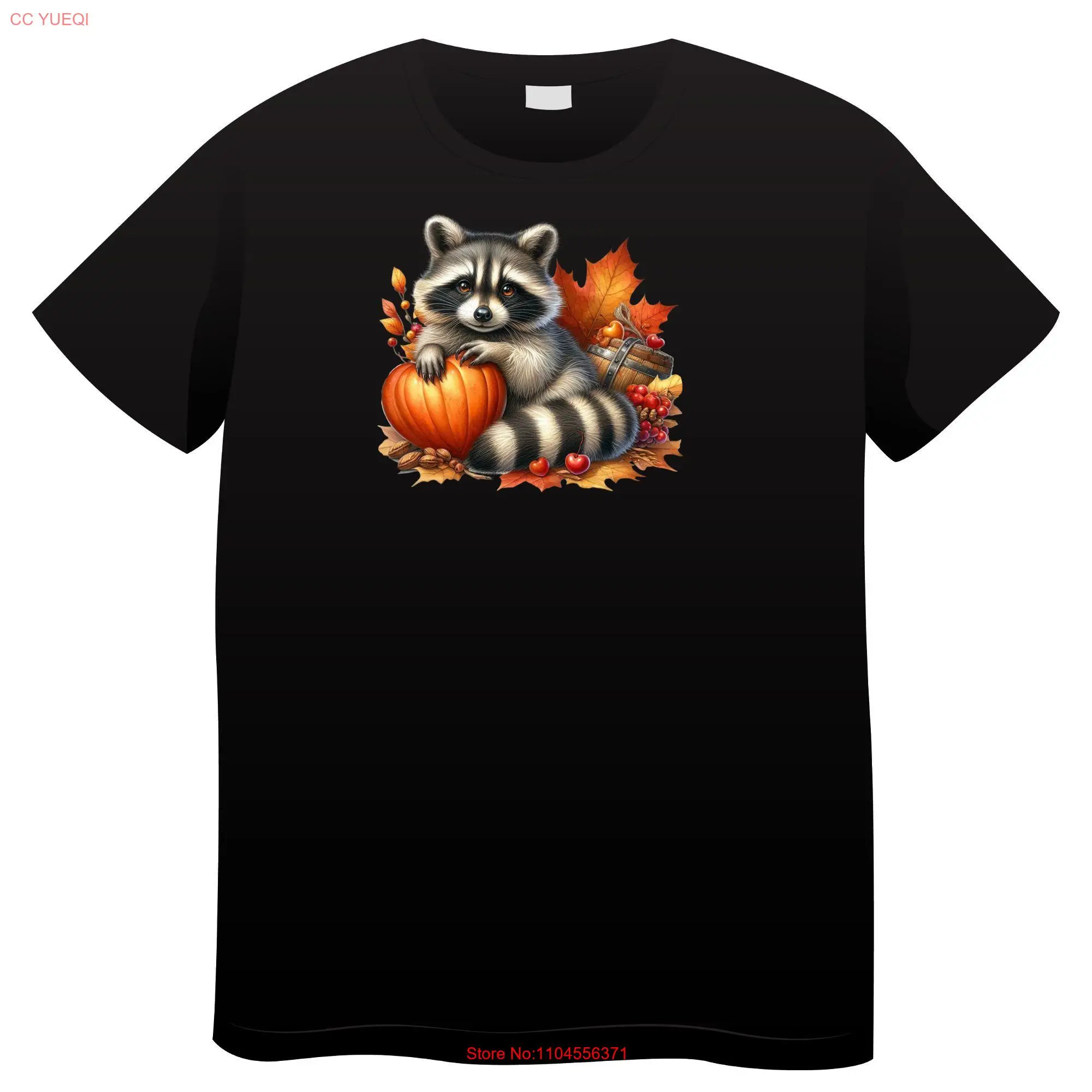 

Cute Autumn Raccoon Watercolor Motif T Shirt Personalizable long or short sleeves