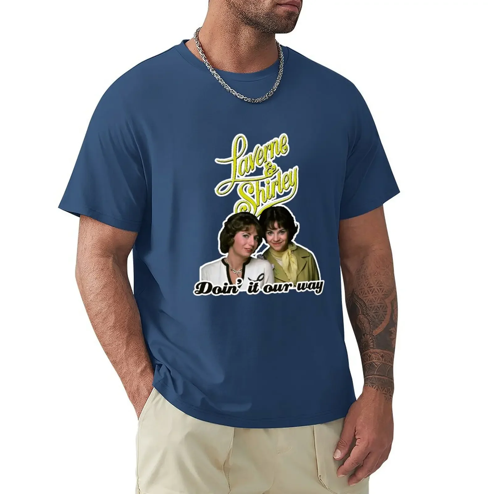 

Doin it our way - Yellow Laverne & Shirley 70s Retro Tribute T-Shirt baggy shirts designer shirts Men's clothing