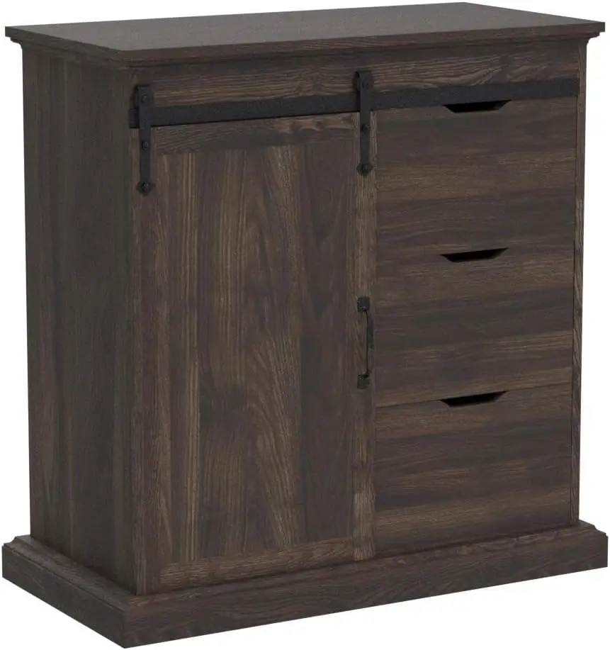 Aparador Buffet Cabinet com Armazenamento, Mesa Console, Coffee Bar, 1 porta de celeiro deslizante, 3 gavetas