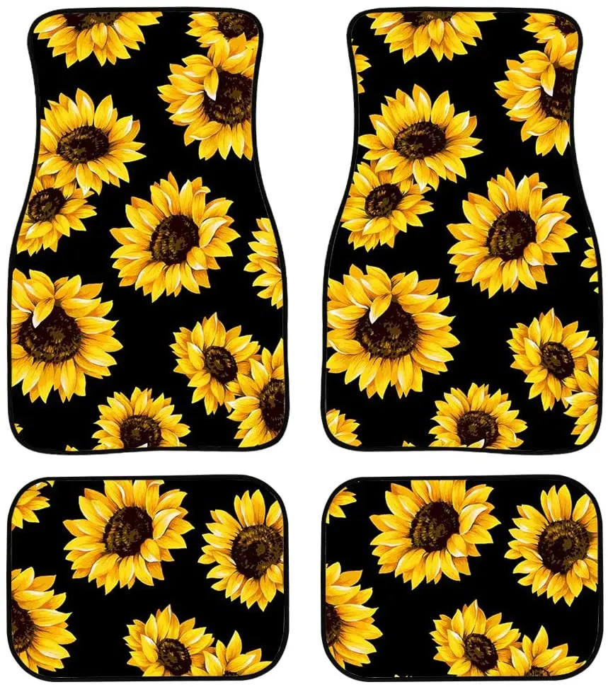 

chaqlin Customized Floor Car Mat Sunflowers Black Universal Fit Car Floor Mats Holiday Decro Fit for SUV,Vans,sedans, Trucks,Set