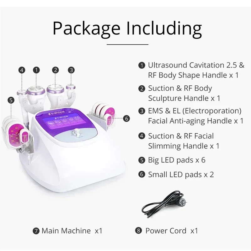 2025 30K RF تردد الراديو 8 حزمة ليبو ليزر الوسادة التخسيس بالموجات فوق الصوتية التجويف آلة شد الوجه صالون تجميل المنزل