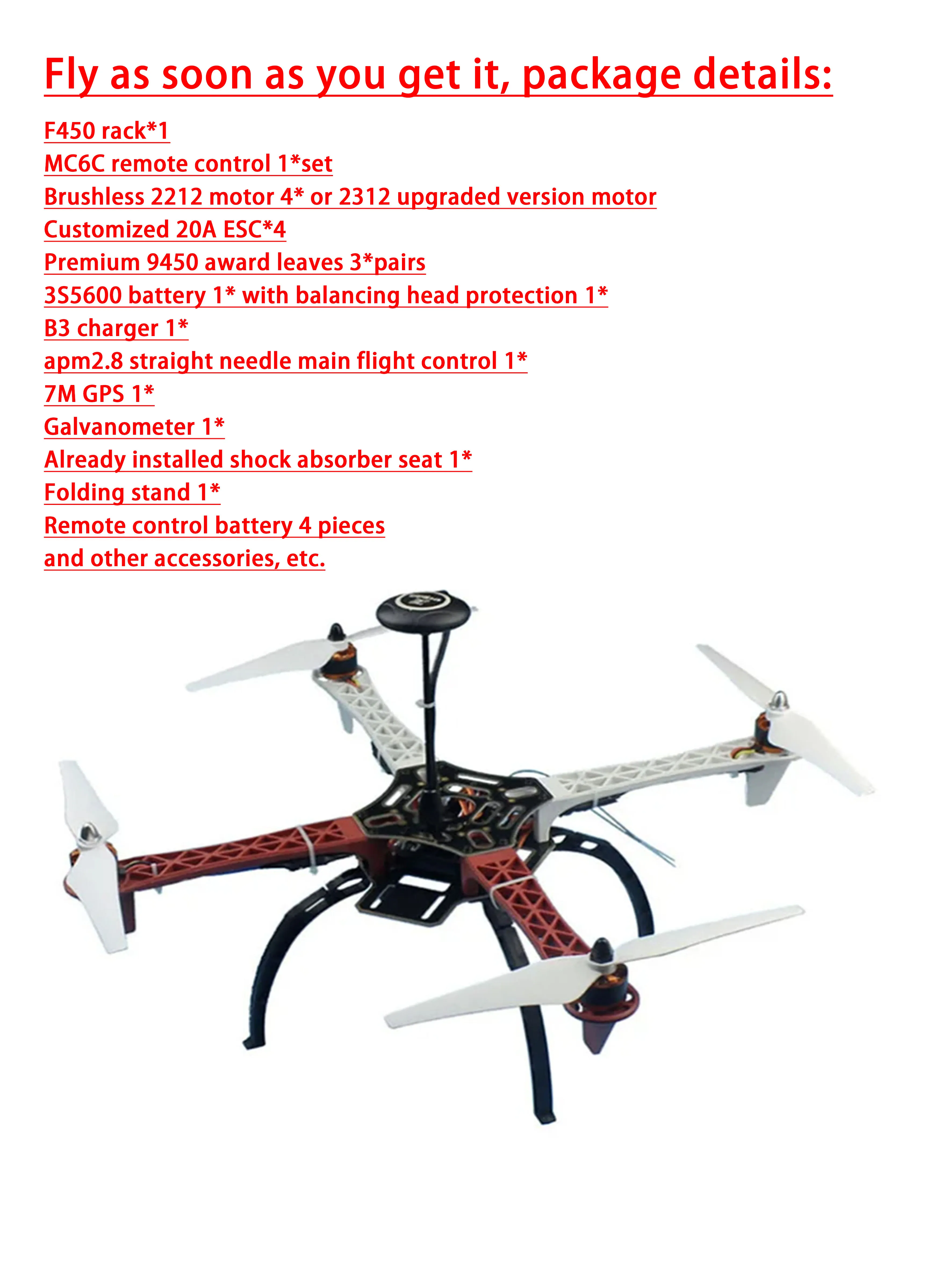 Kit de estrutura de quadricóptero F450 450mm com controlador de vôo APM2.8 7M GPS Kit combinado de aeronave de controle remoto pronto para voar