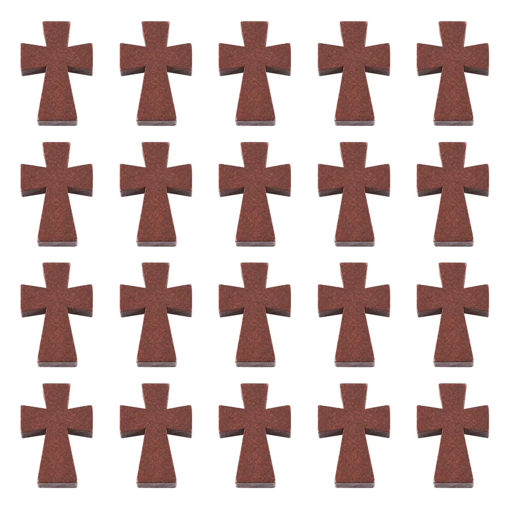 100Pcs Wood Dyed Cross Pendants Wooden Religion Charms Saddle Brown For Easter Halloween Necklace Jewelry Findings 20x14x5mm