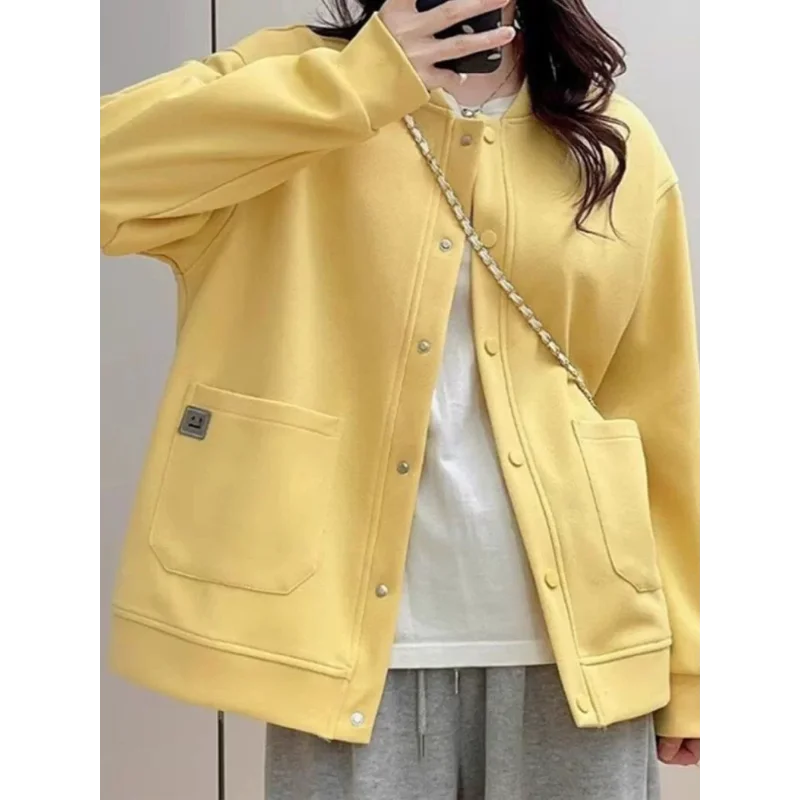 

Корейская версия женской куртки-кардигана с длинными рукавами, свободная и универсальная повседневная бейсбольная форма, топ