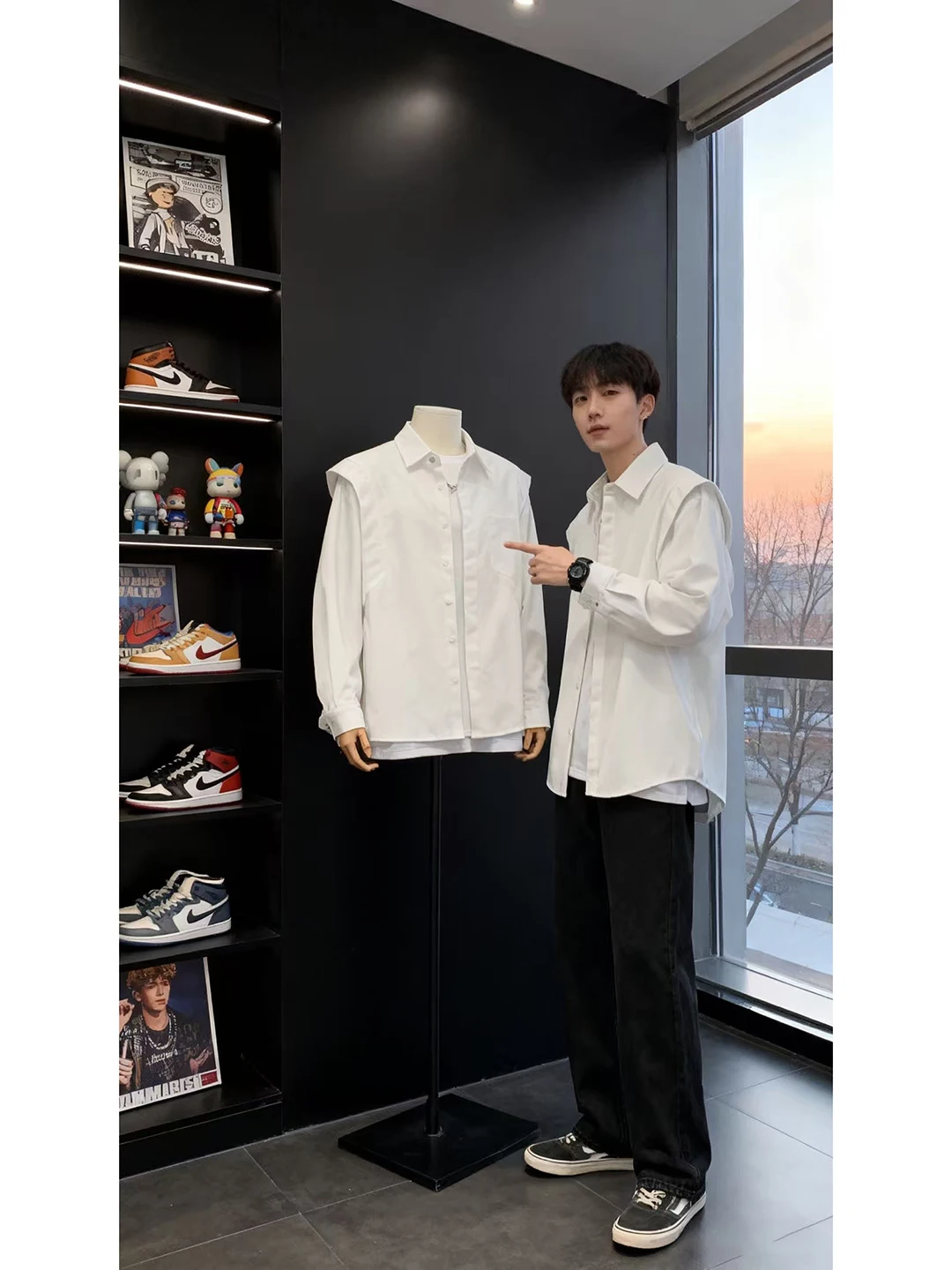 

White Long Sleeve Shirt Men's Layered Inner Wear Cleanfit College Style Outerwear Breathable Loose Fit Four Seasons Universal