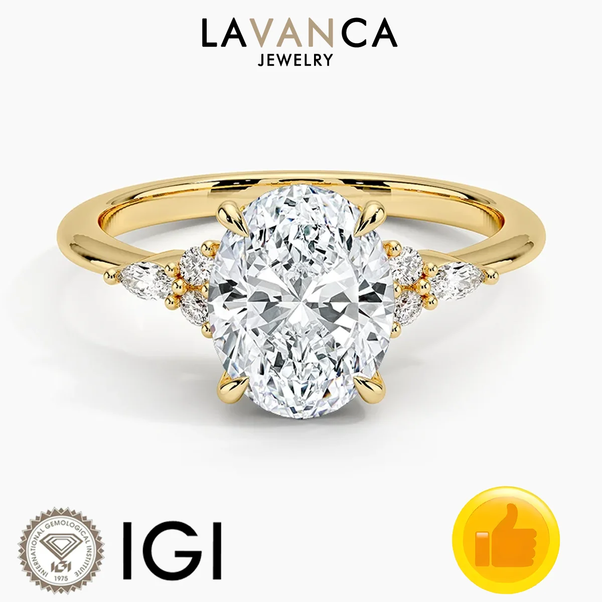 Oval Cut Lab Created Diamond Ring 9K/14K/18K Solid Gold Engagement Ring Marquise and Round Cut Lab Diamond Cluster Wedding Ring