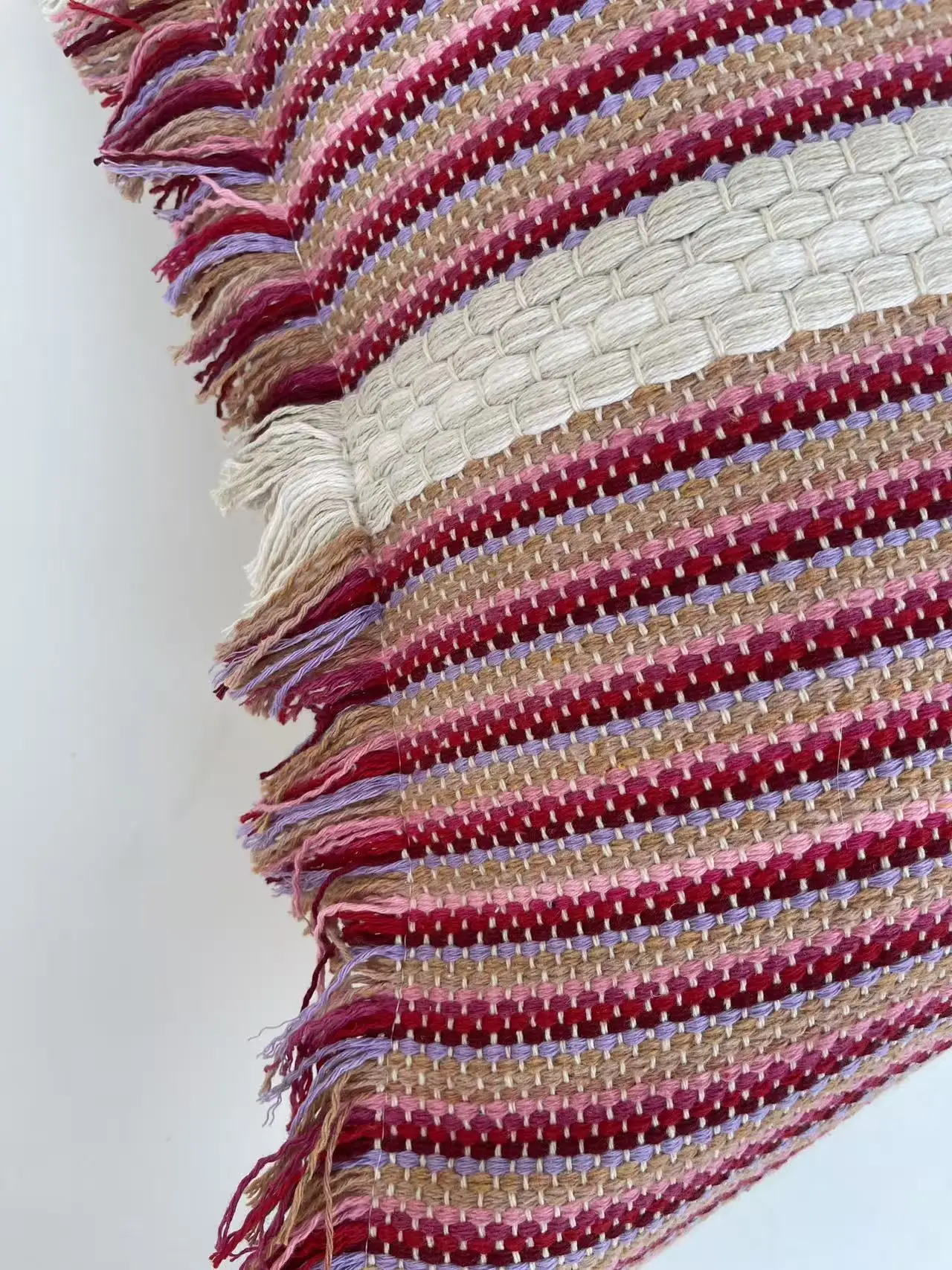 Boho Weave Fransen-Sofakissenbezug Cojines Kontrastierende Textur Fransenstreifen Kissenhülle Deko Zuhause 45x45cm – Detail 15