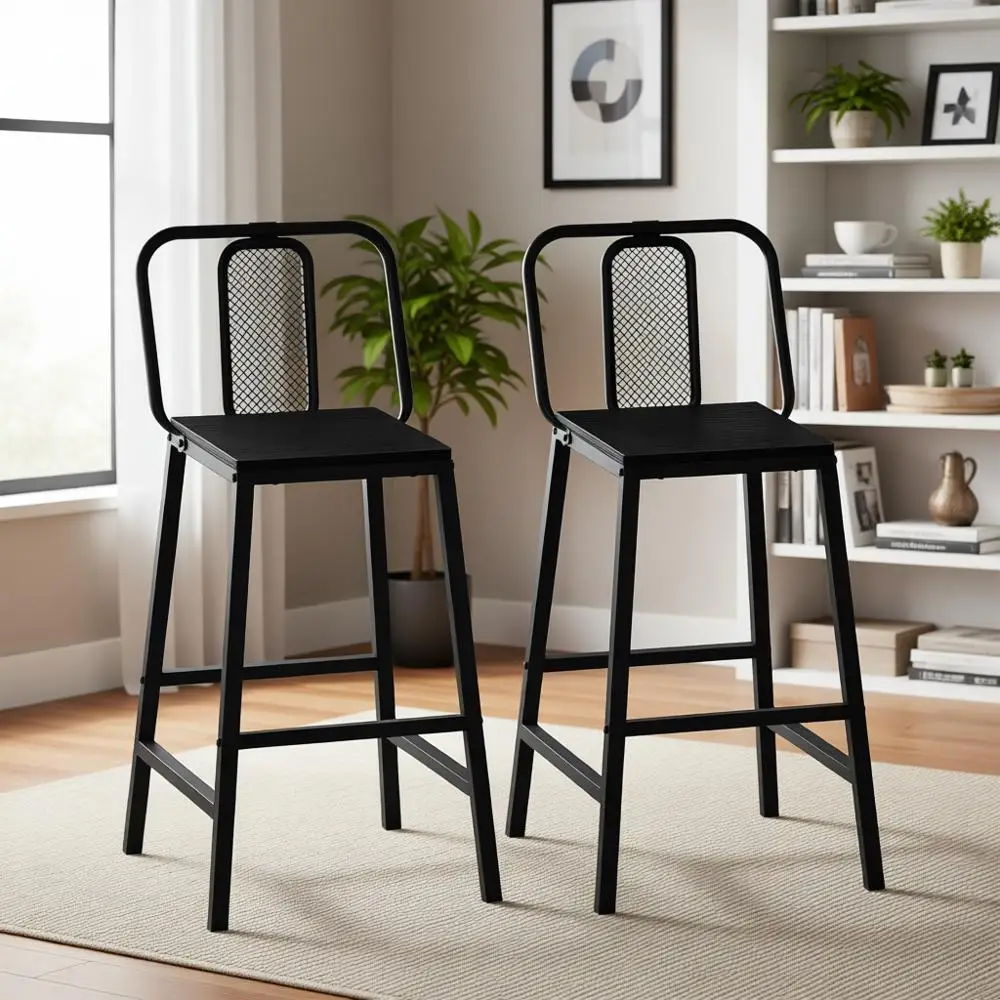 

Set of 2 High Backrest Bar Stools, 24.2 Counter Height, Suitable for Kitchen Islands, Coffee Nooks, and Studies, Black