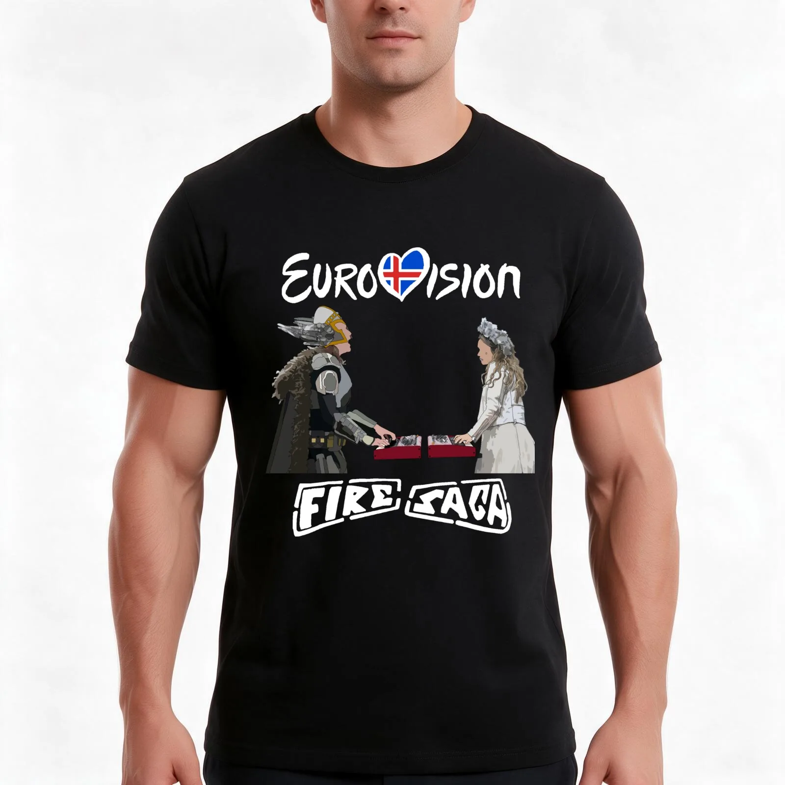 Eurovision Iceland Fire Saga T-Shirt Summer Casual Cotton Tee Oversized Streetwear Tops Vintage Graphic Print 100% Cotton