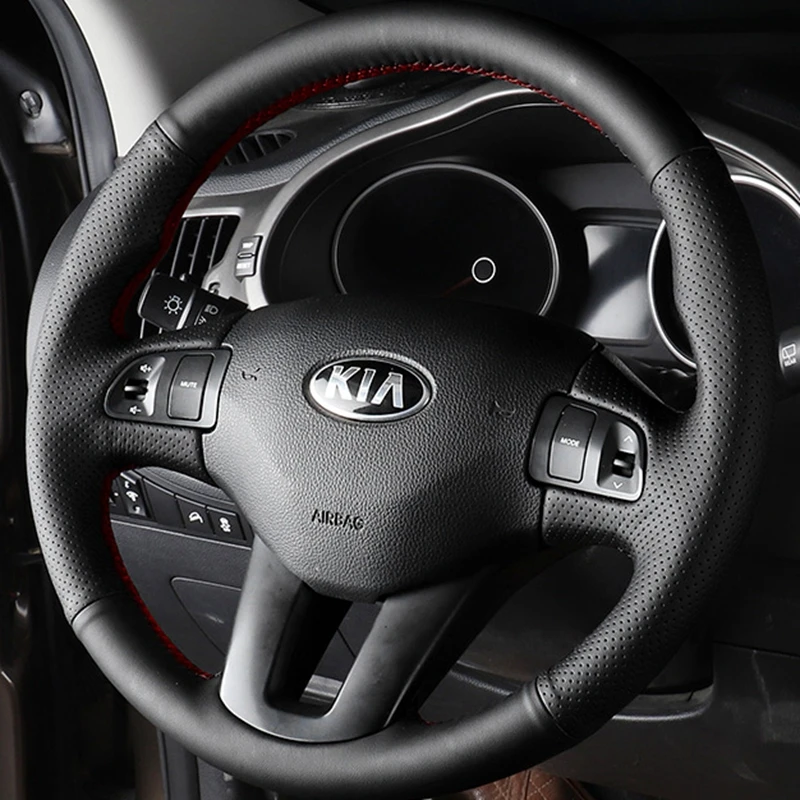 

For Kia Sportage 3th 2011-2014 Kia Ceed 2010 DIY Hand-stitched Black Genuine Leather Car Steering Wheel Cover