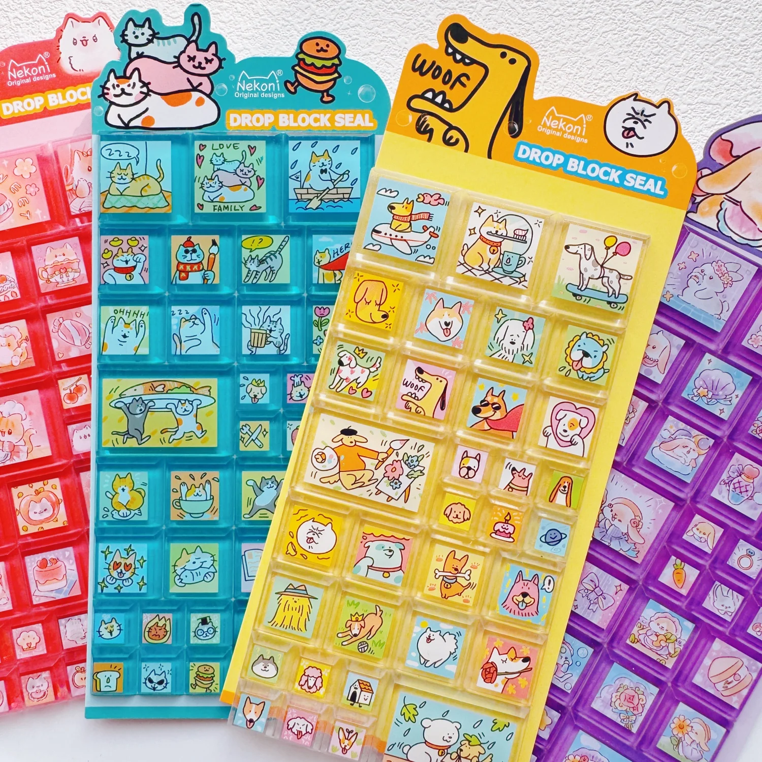 NEKONI Cute Square Drop Block Seal 3D Stickers Mini Scrapbooking DIY Journaling Stationery Diary Cute Stickers School Supply