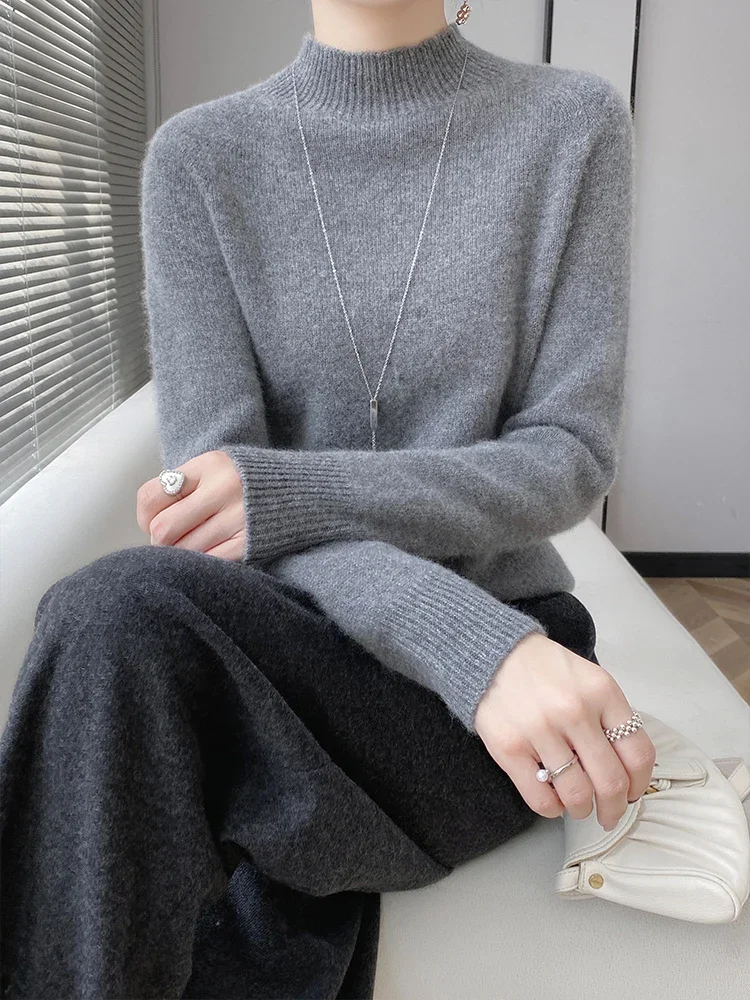 الكلاسيكية الخريف الشتاء س الرقبة البلوز سترة المرأة 100% ميرينو الصوف ملابس تريكو غير رسمية الإناث الكشمير الملابس الأساسية