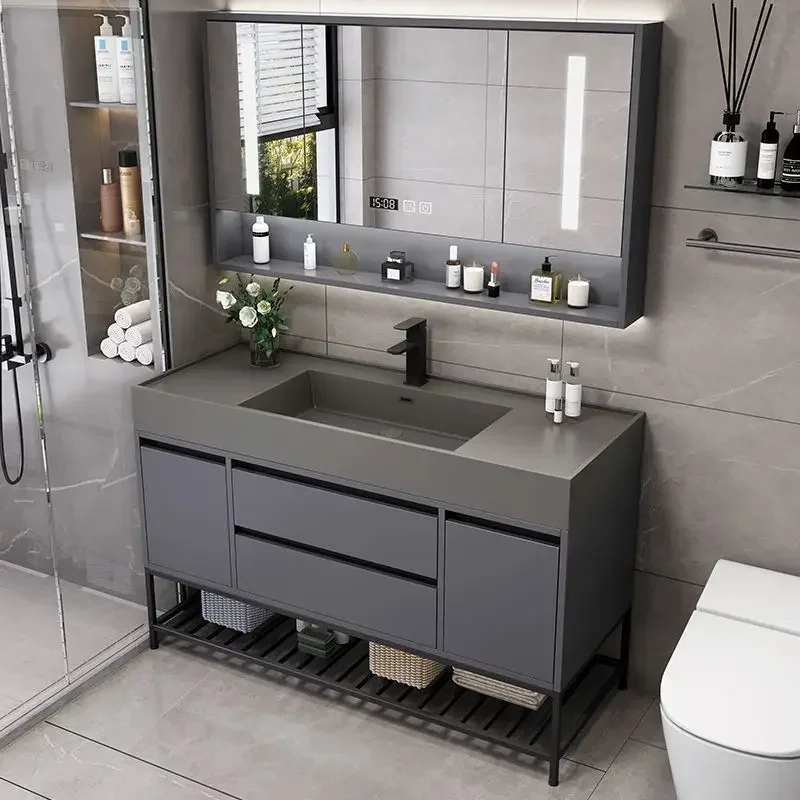 Luxury Bathroom Sink Cabinets Minimalist Modern Integrated Washbasin Smart Mirror Cabinet Bathroom Vanity Bathroom Furniture