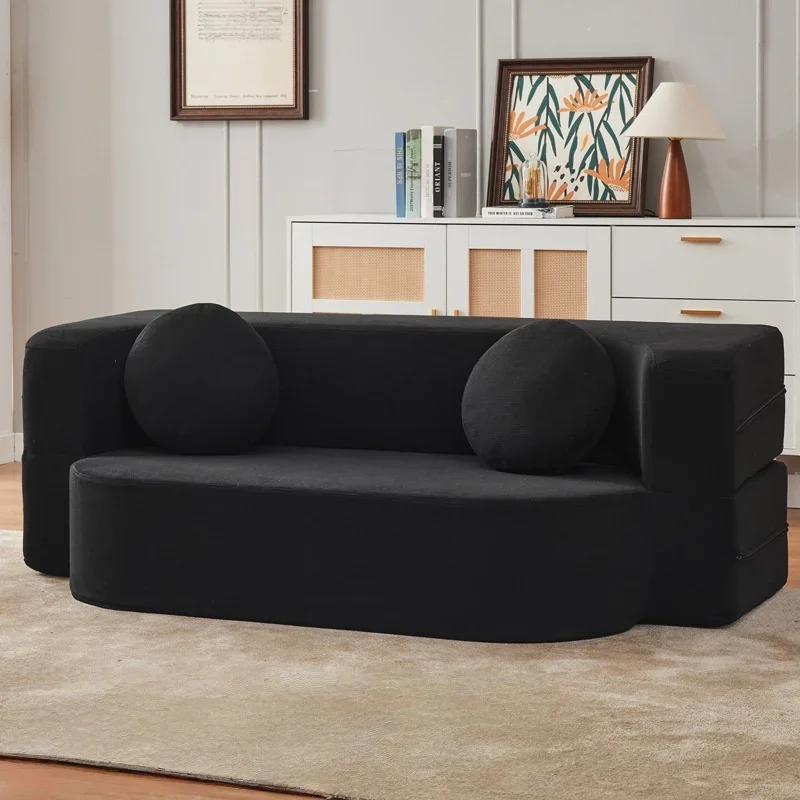 Compressible Double Folding Sofa Bed Fabric Sectional Home Leisure Living Room Apartment Bedroom Lunch Sponge Filling