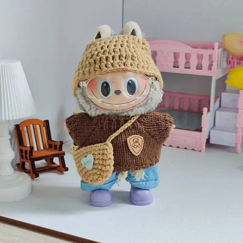 

For Labubu V1 V2 Idol Cute Doll Clothes Fashion Sweater Outfit Accessories Sitting Party Pink White Striped Sweater Cup Clothing