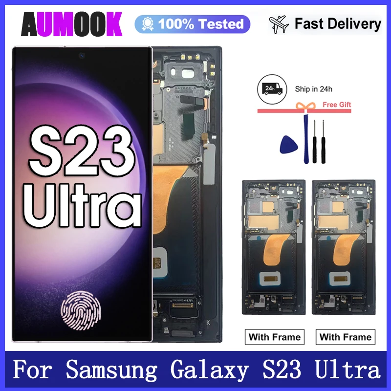Tela Super AMOLED de 6.8" para Samsung Galaxy S23 Ultra S918, Display LCD com Touch Screen e Digitalizador, Suporte para Impressão Digital e S-Pen