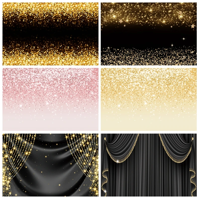 

Glitters Shiny Golden Black Polka Dot Light Bokeh Photography Backdrop Wedding Birthday Party Decor Photo Background Prop Custom