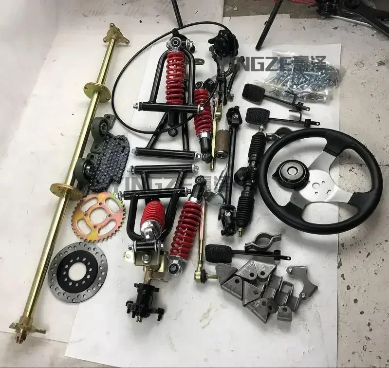 Homemade kart four-wheel bike accessories, front and rear suspension, steering wheel, 1-meter turn, rear axle, 6-7 inch tires