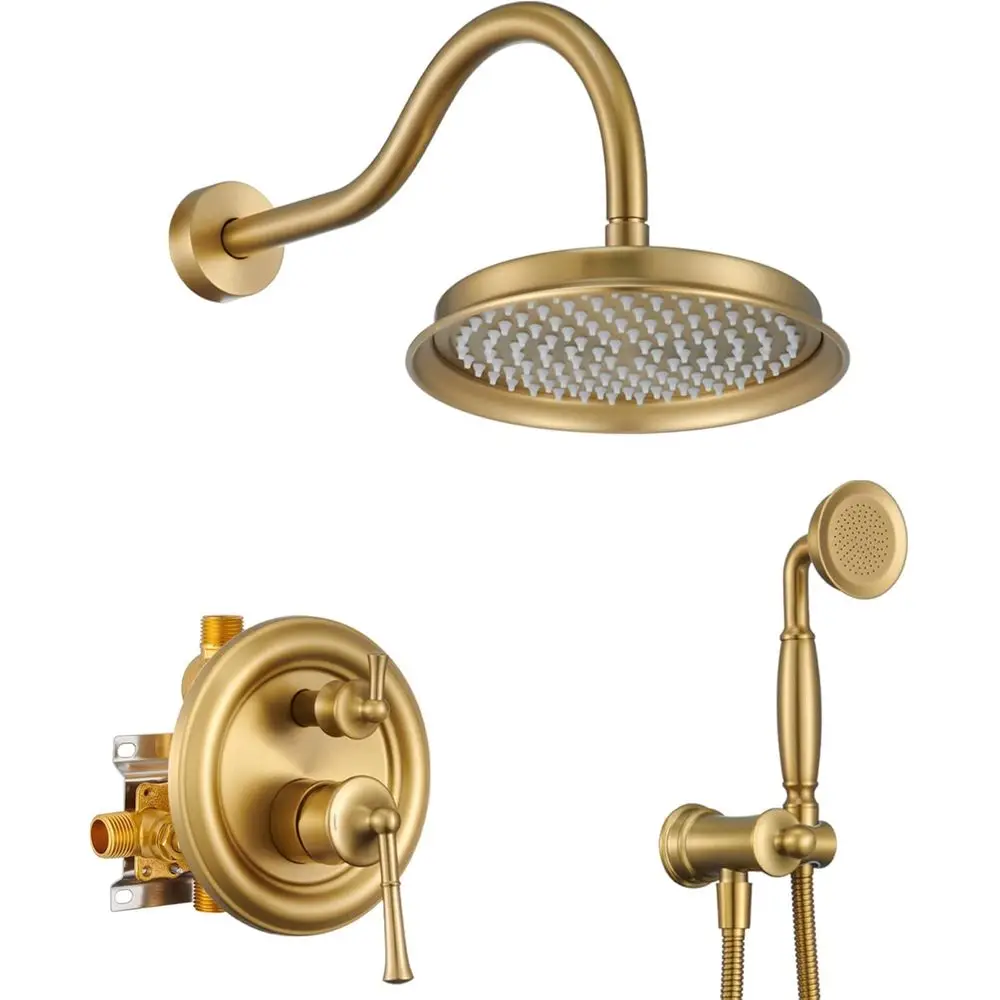 

Элитная настенная душевая система из матового золота с ручным распылителем и комплектом отделки