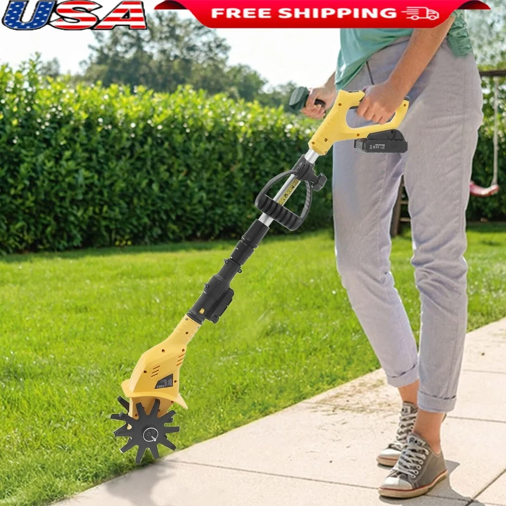

Handheld Cordless Mini Tiller Cultivator Battery Powered Adjustable Length Low Noise Garden Tool Weeding and Soil Turning