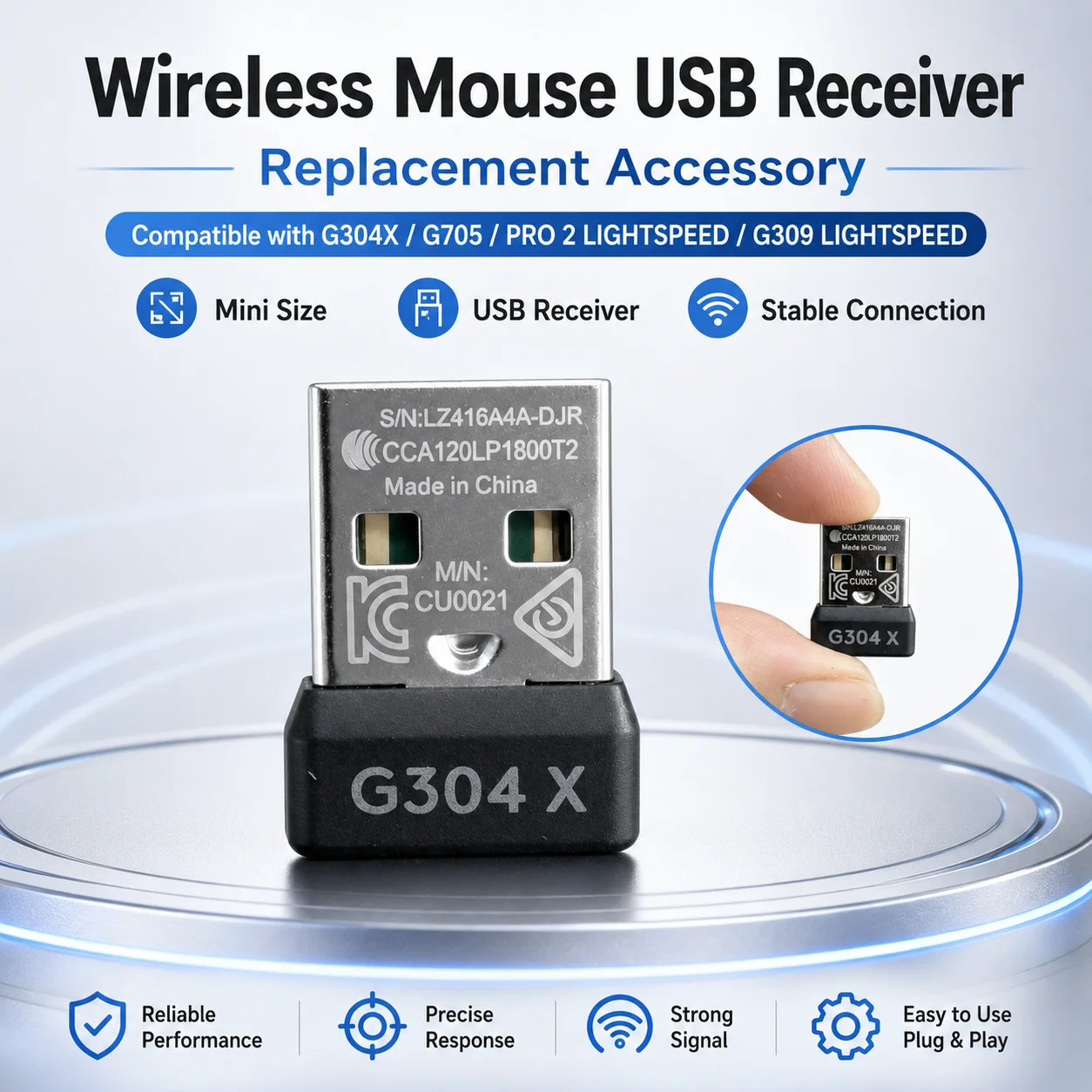 Wireless Mouse USB Receiver Replacement Adapter for Logitech G304X G705 PRO 2 LIGHTSPEED G309 Mouse Replacement Accessory