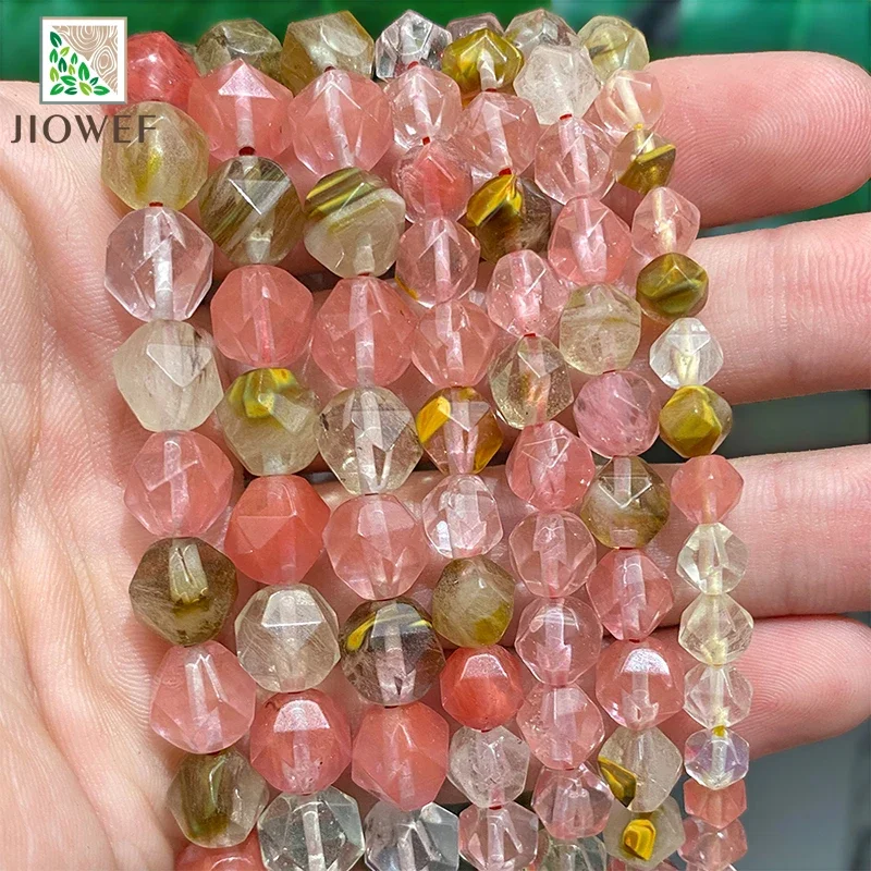 6/8/10mm Natural Stone Faceted Volcano Cherry Quartz Loose Beads DIY Fashion Bracelets Necklaces for Jewelry Making 15