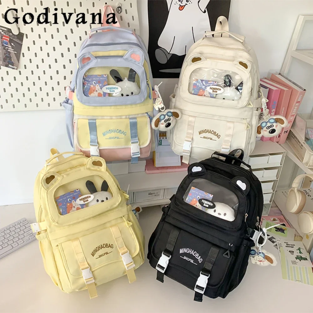 Sweet Cute Student Transparent Itabag Japanese Girl Black Backpack Fashion Schoolbag Commute Shoulder Women's Bag