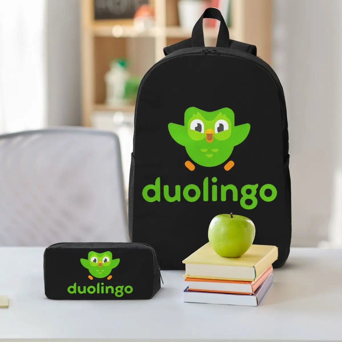 Duolingo Duo 3pcs/set Ransel untuk Siswa Owl High School Daypack Tas Makan Siang Kotak Pensil