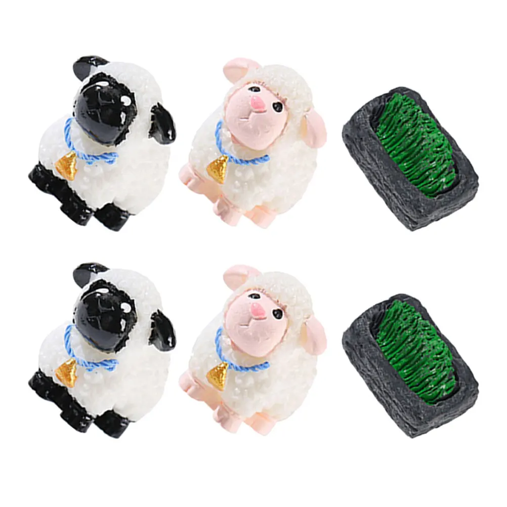 

6 Pcs Miniature Sheep Statues Resin Animal Sculptures Garden Decor Desktop naments Flowerpot L scaping Lightweight Portable