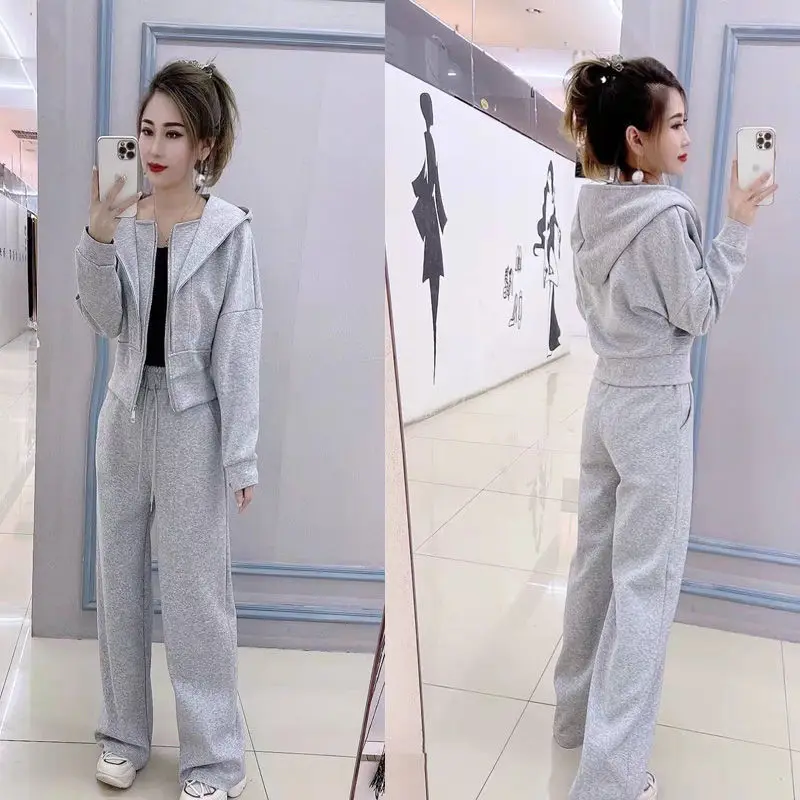 

2023 Spring And Autumn Casual Women's Wear New Stand Collar Hooded Short Coat Pants Sports Two-piece Women's Sweatshirt