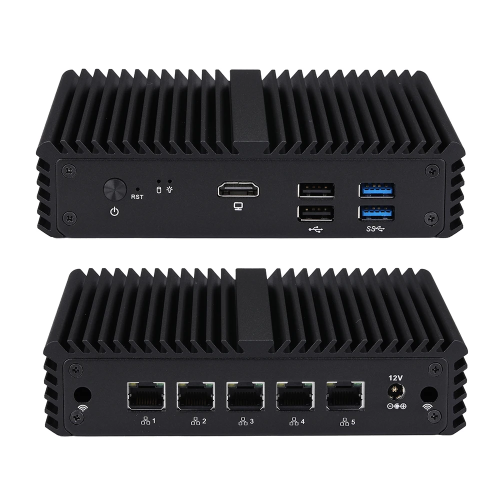 Qotom Mini PC Q700G5 Quad Core Celeron J4105 J4125 con computadora sin ventilador 5 LAN AES-NI