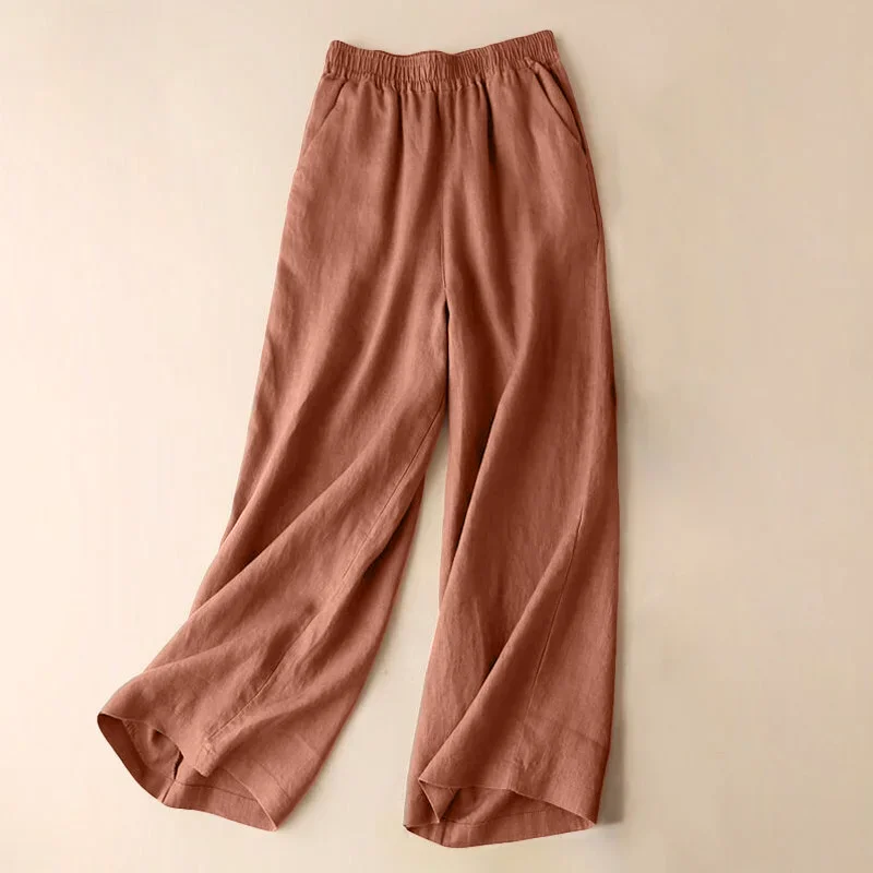 

Women Casual Cotton Linen Wide Leg Pants Summer Fashion Solid Color Loose High Waist Straight Pants Female Daily Clothing J264